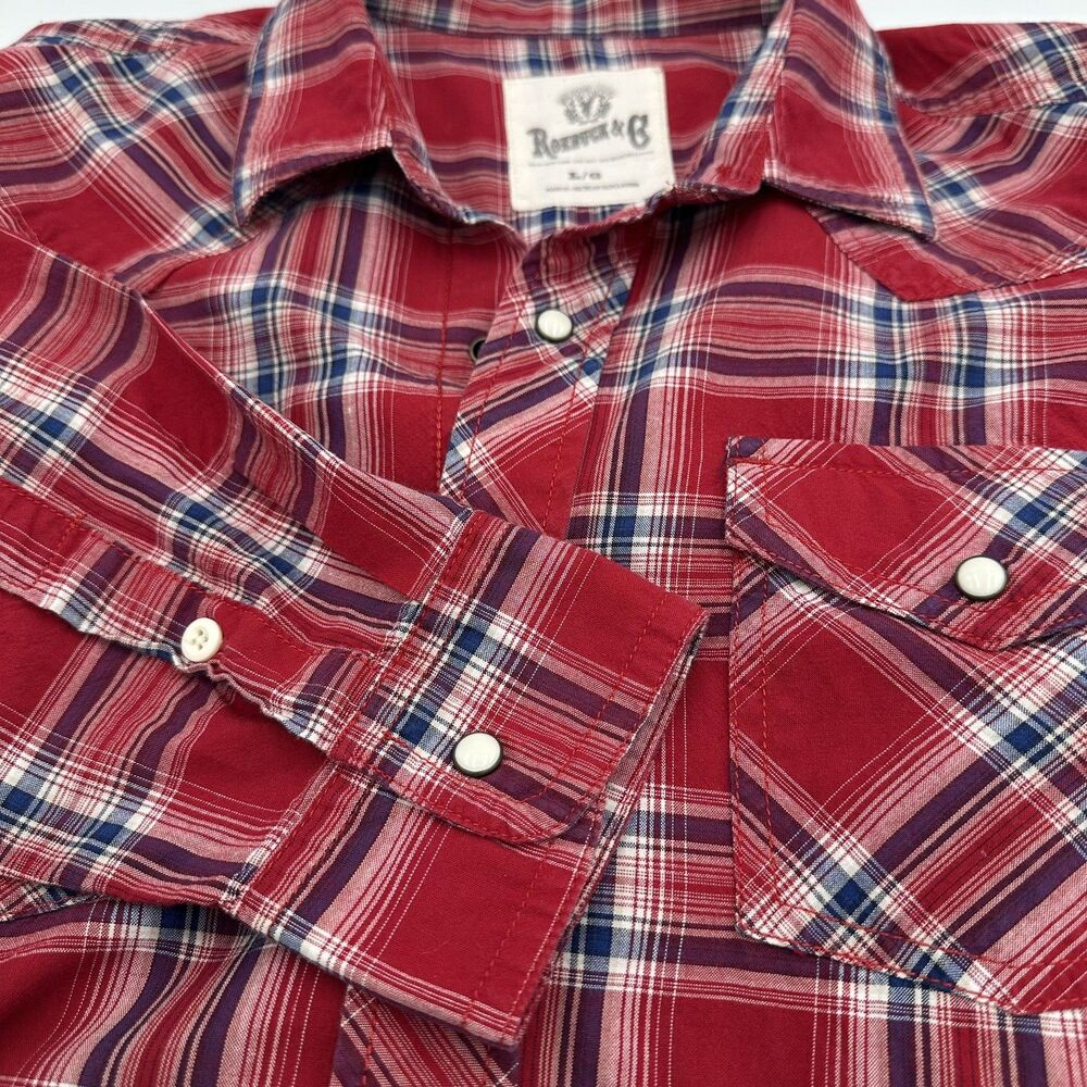 Roebuck & Co Vintage Western-style Cowboy Red, W, & B with Pearl Snaps Large